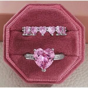 Heart Zircon Double Band Ring For Anniversary Gift Jewelry